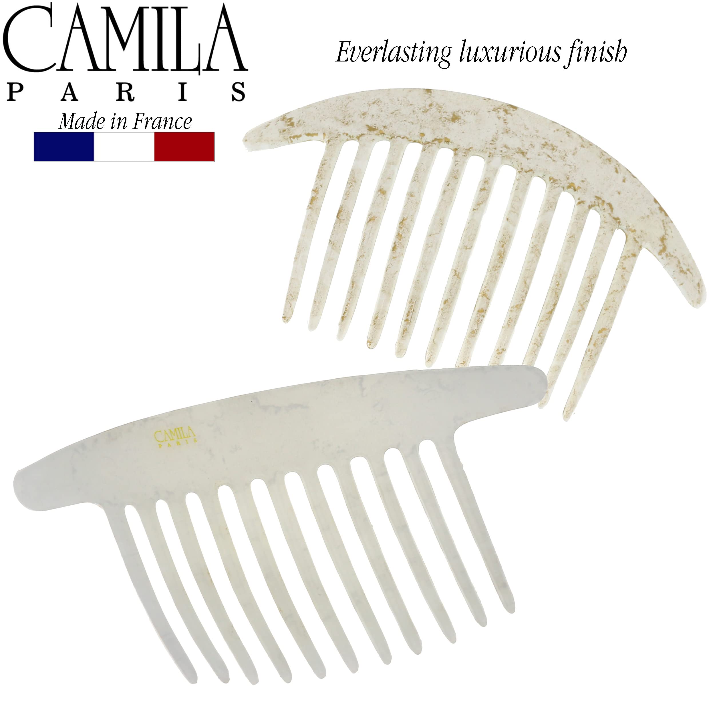 Camila Paris CP2940 White Pearl French Hair Side Combs – Interlocking Twist Clips, Made in France