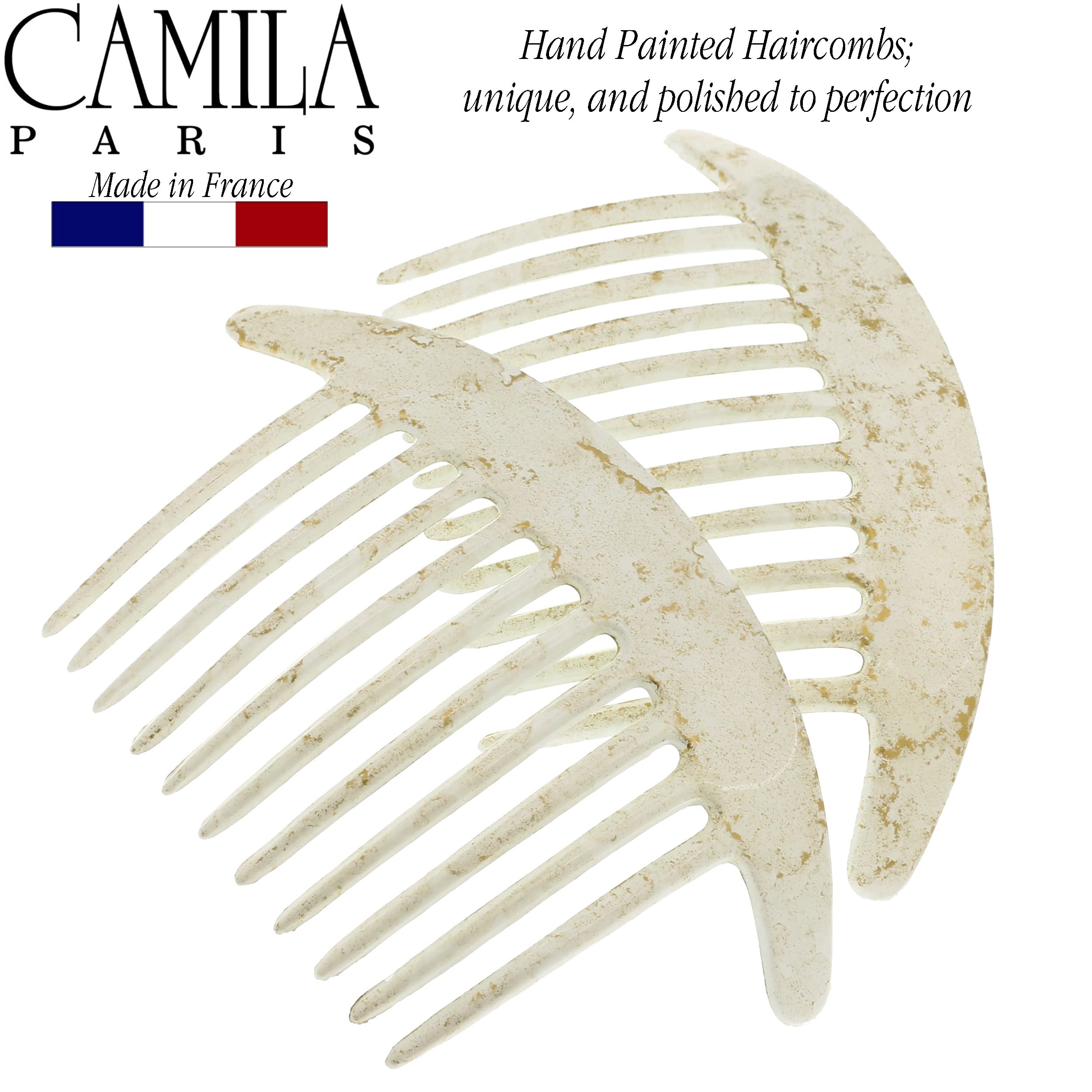 Camila Paris CP2940 White Pearl French Hair Side Combs – Interlocking Twist Clips, Made in France