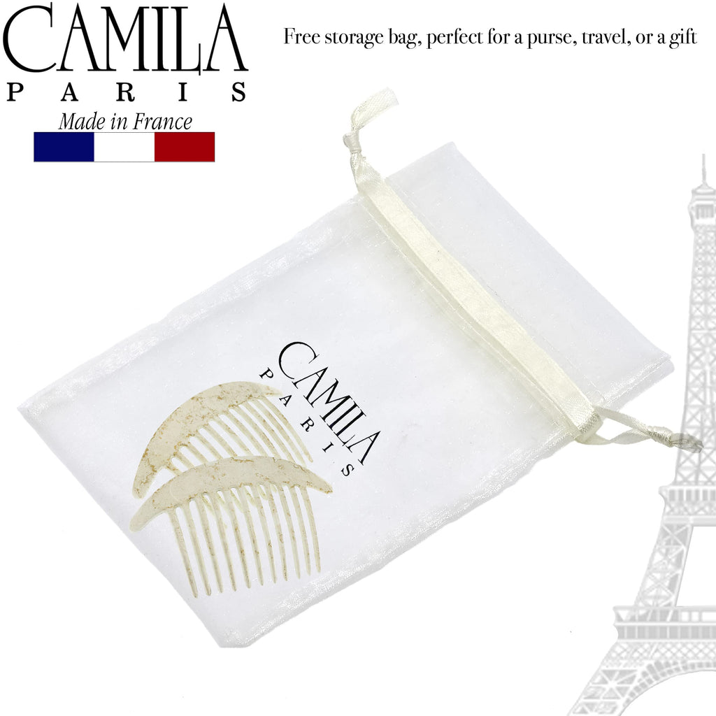 Camila Paris CP2940 White Pearl French Hair Side Combs – Interlocking Twist Clips, Made in France