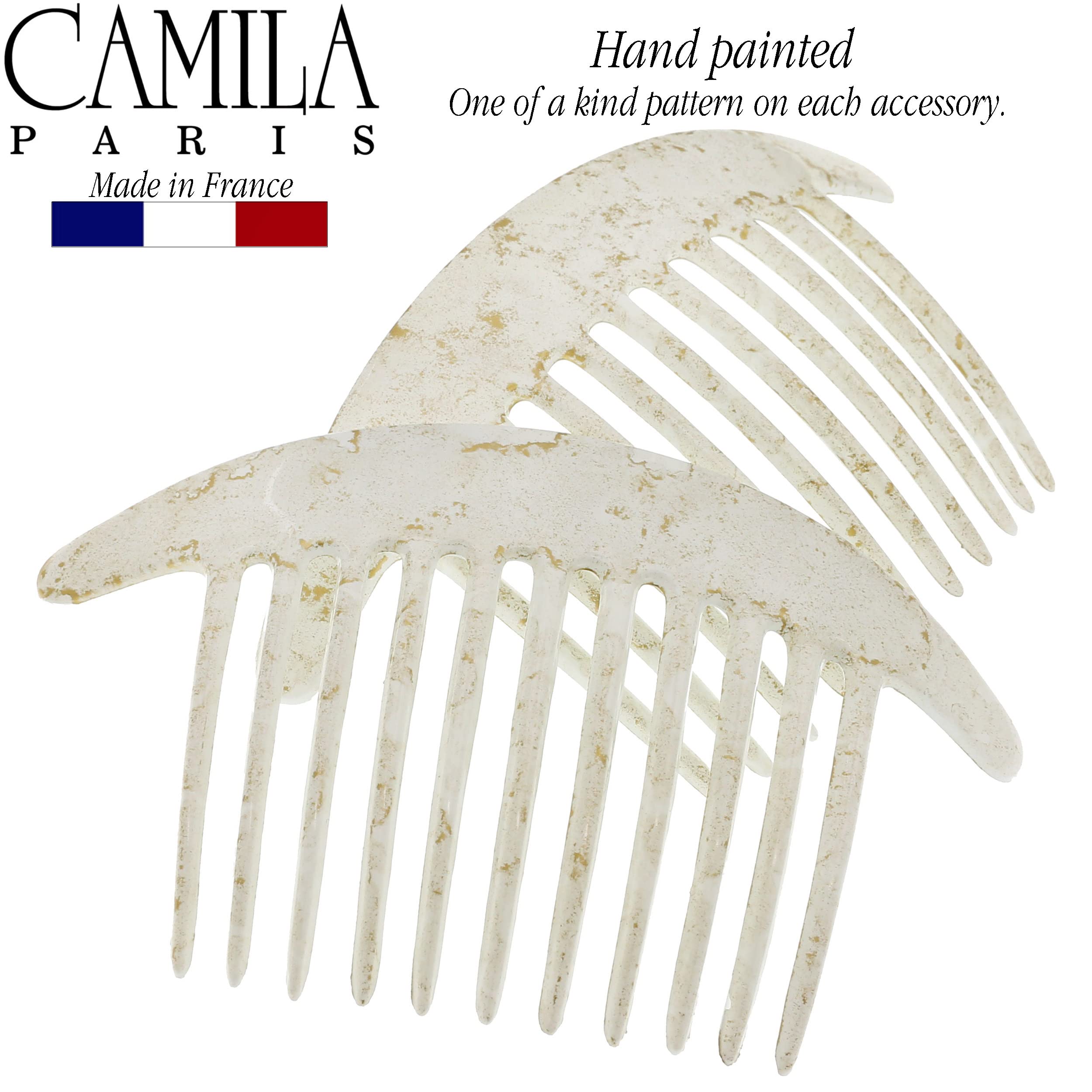Camila Paris CP2940 White Pearl French Hair Side Combs – Interlocking Twist Clips, Made in France