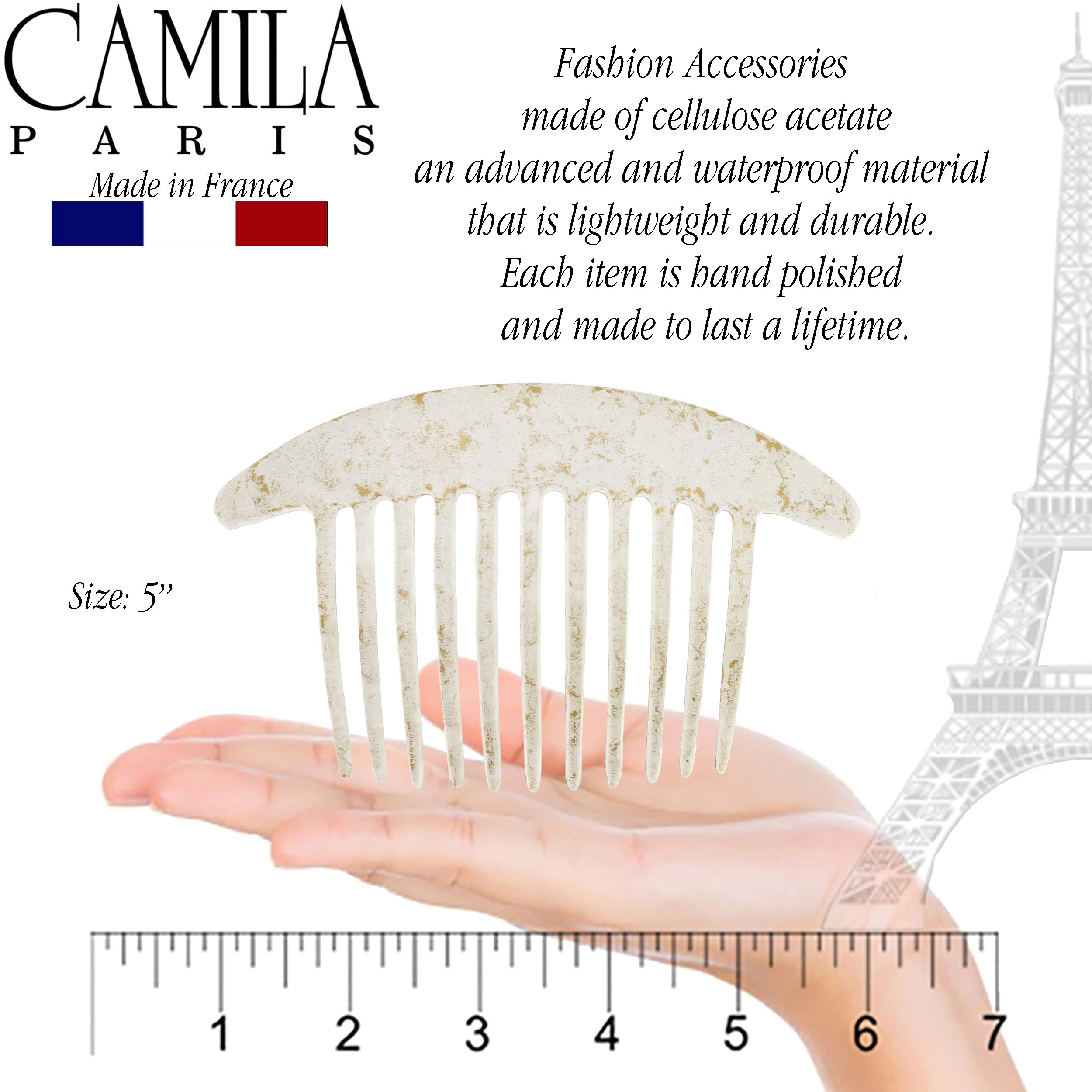 Camila Paris CP2940 White Pearl French Hair Side Combs – Interlocking Twist Clips, Made in France