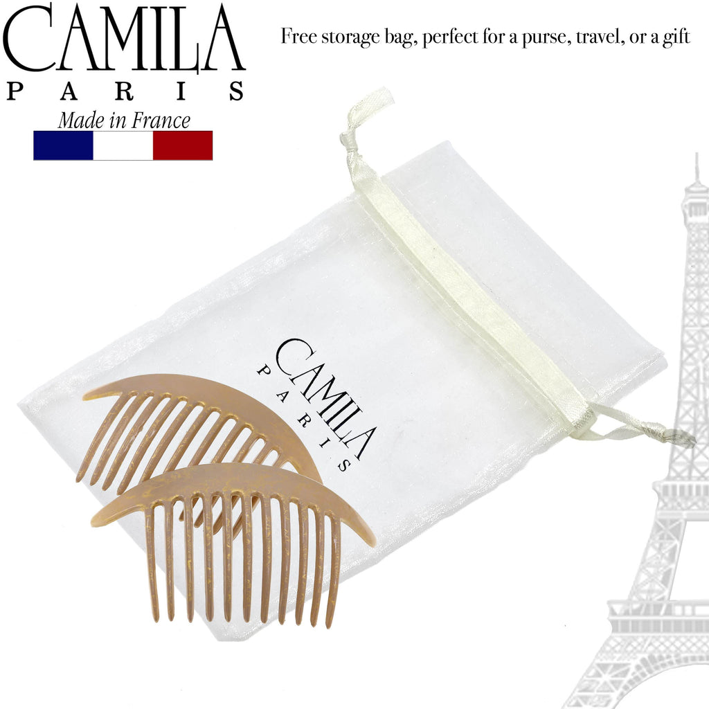 Camila Paris CP2941 French Hair Side Combs – Beige Pearl Interlocking Clips for Elegant Updos | Made in France