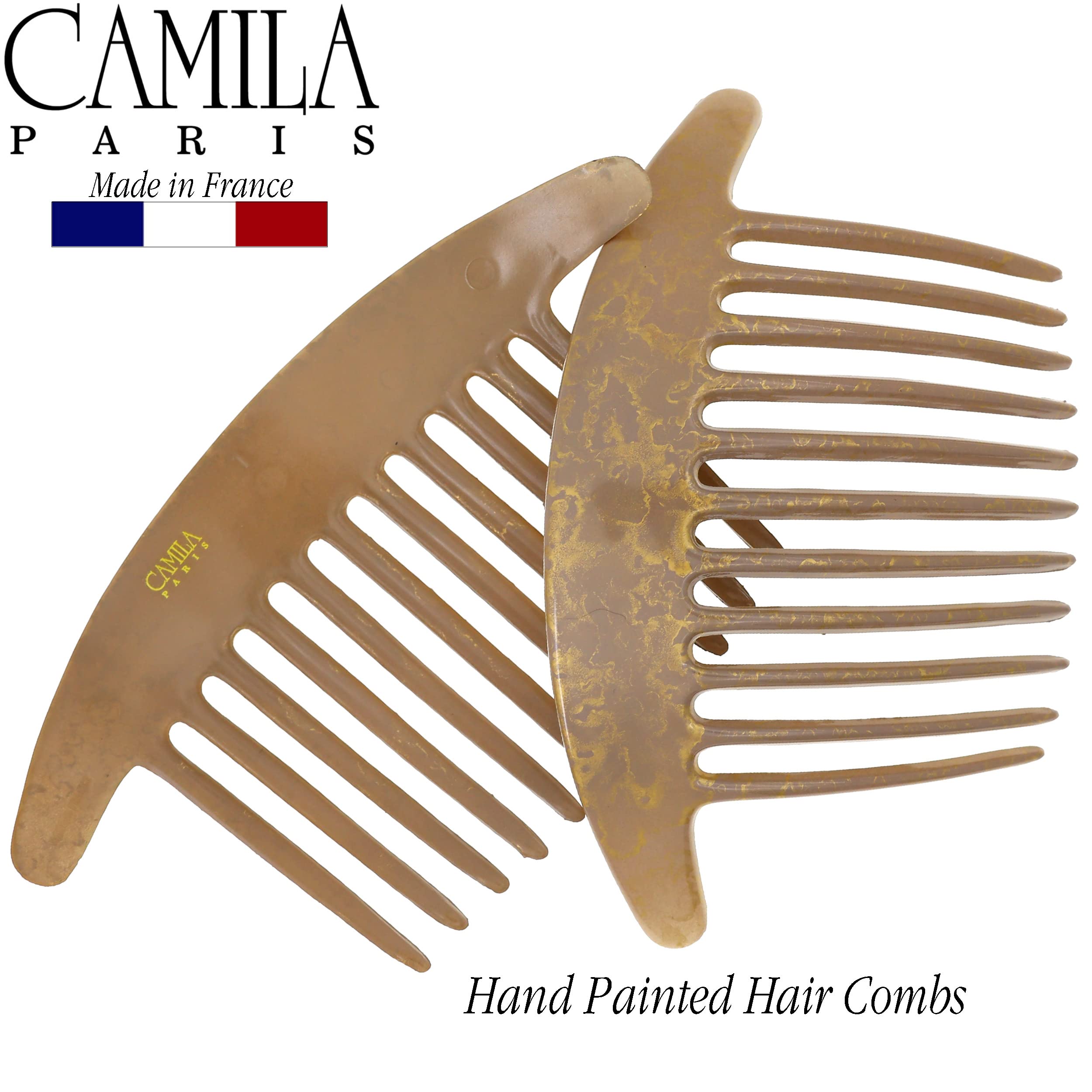 Camila Paris CP2941 French Hair Side Combs – Beige Pearl Interlocking Clips for Elegant Updos | Made in France