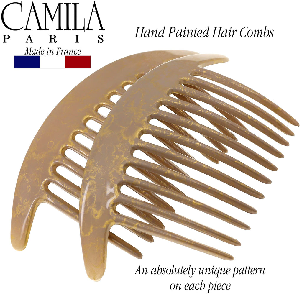 Camila Paris CP2941 French Hair Side Combs – Beige Pearl Interlocking Clips for Elegant Updos | Made in France