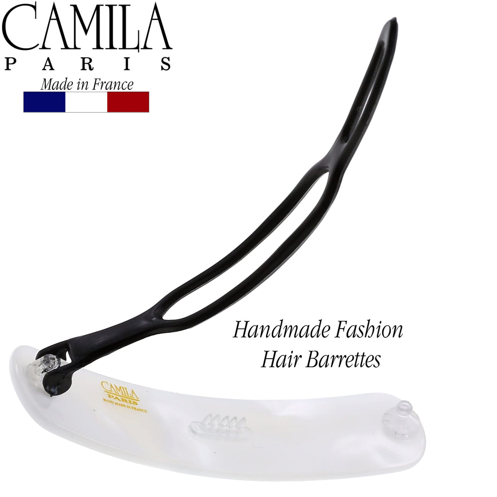 Camila Paris CP3361 French Hair Barrette Clip – Handmade White, Metal-Free Closure, Strong Hold