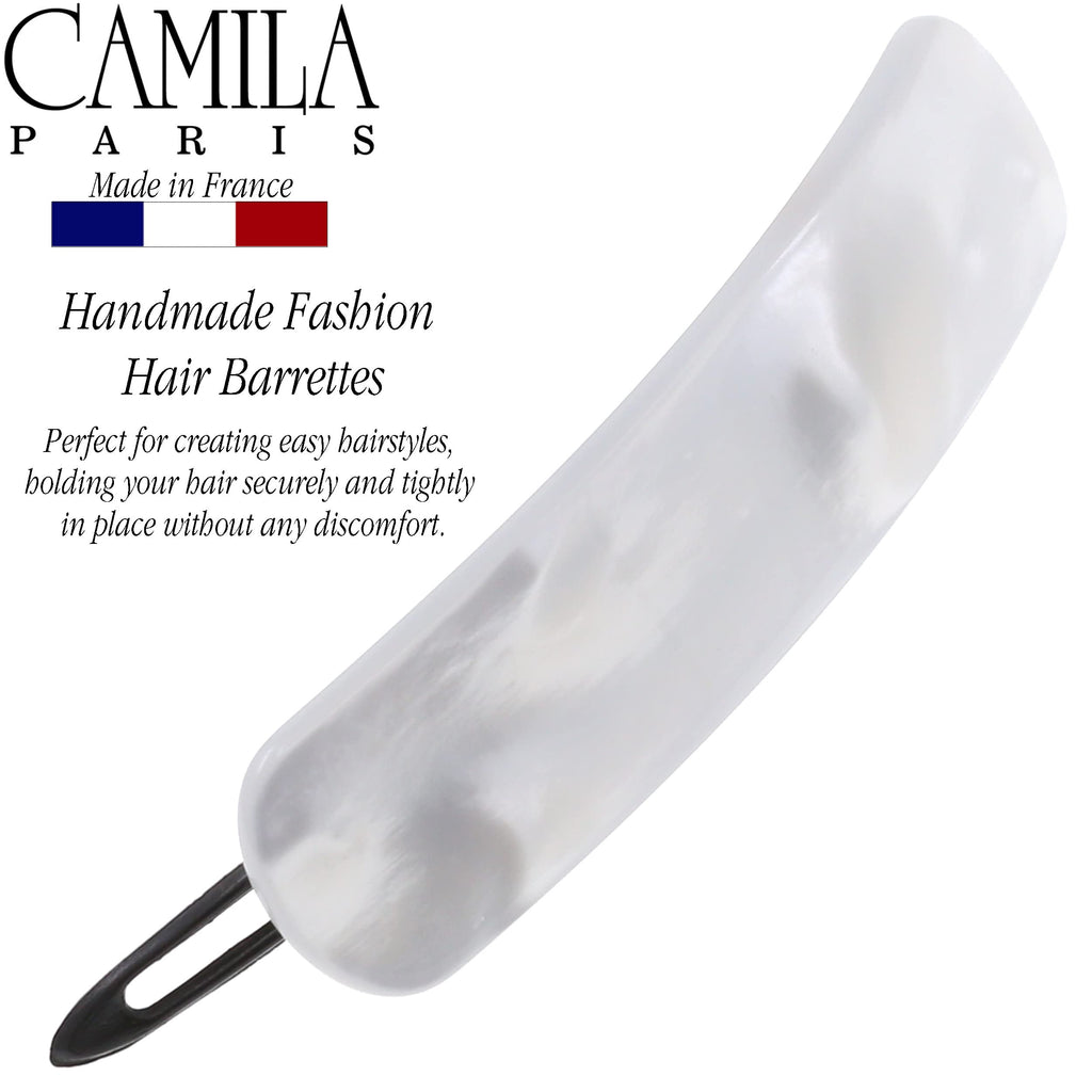 Camila Paris CP3361 French Hair Barrette Clip – Handmade White, Metal-Free Closure, Strong Hold