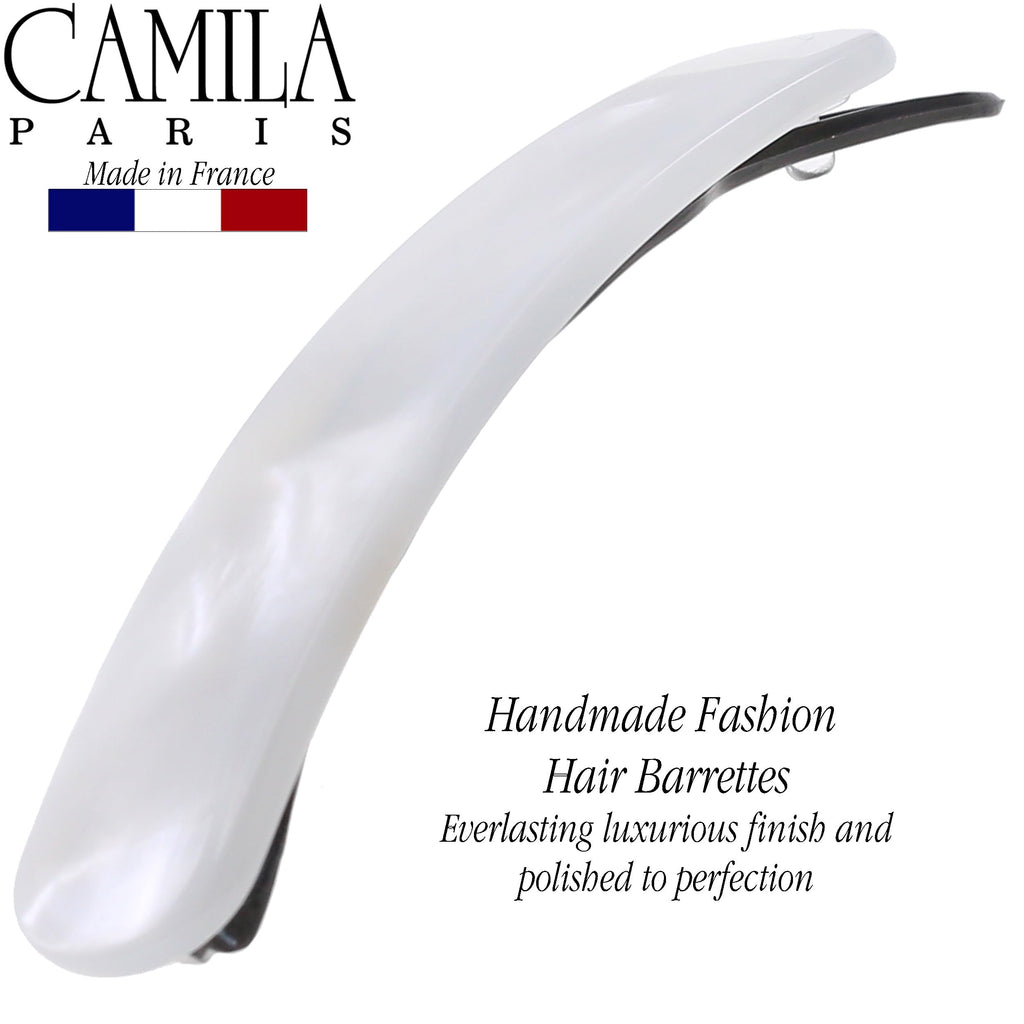 Camila Paris CP3361 French Hair Barrette Clip – Handmade White, Metal-Free Closure, Strong Hold