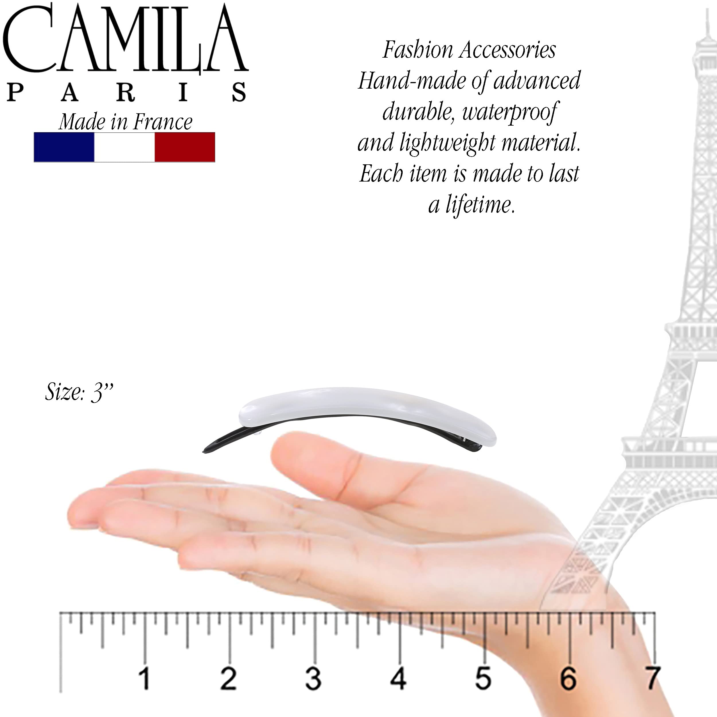 Camila Paris CP3361 French Hair Barrette Clip – Handmade White, Metal-Free Closure, Strong Hold
