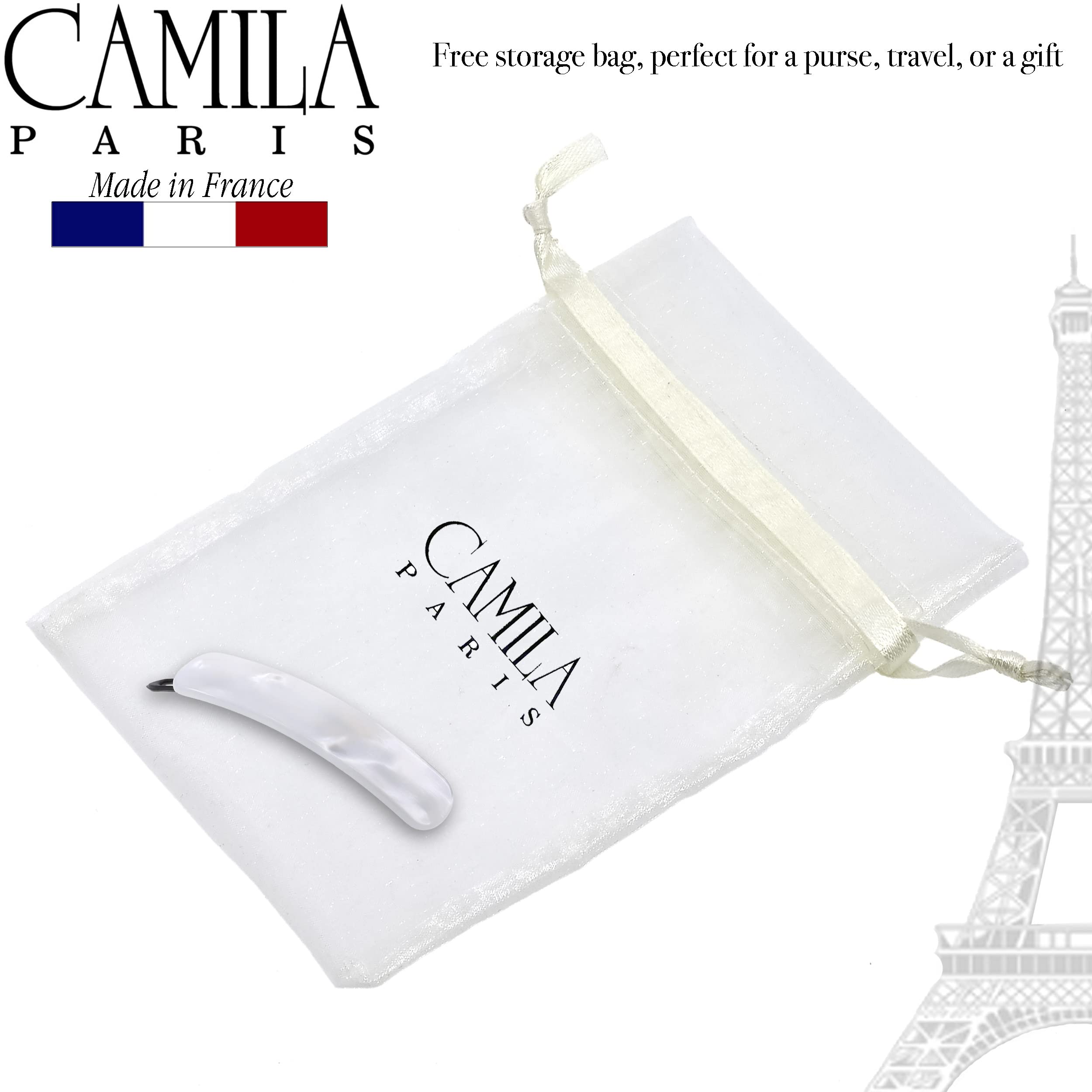 Camila Paris CP3361 French Hair Barrette Clip – Handmade White, Metal-Free Closure, Strong Hold
