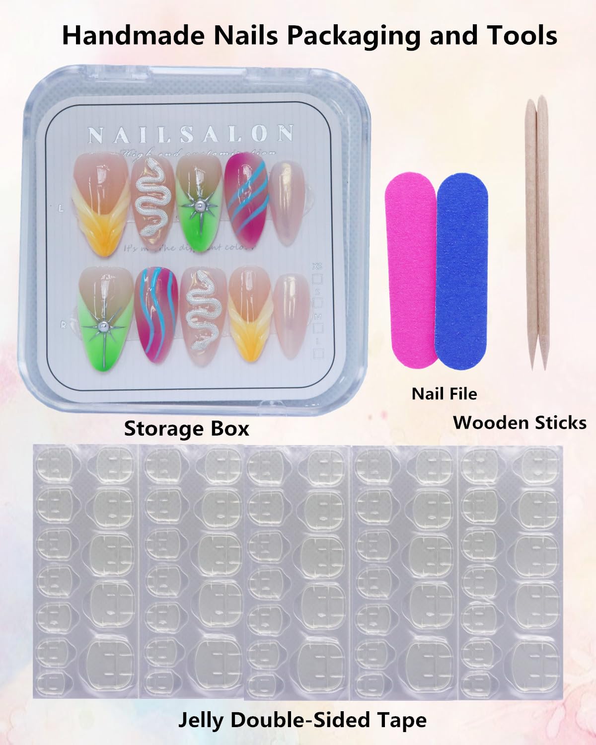 CAMILCY Press-On Nails – Handmade, Reusable Luxury Nails for Women | Short Almond Shape with Colorful Yellow Diamonds