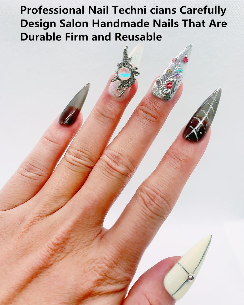 CAMILCY Press On Nails – Handmade Luxury Reusable Almond Armor Tip, Hand-Painted 3D Finish (10pcs)