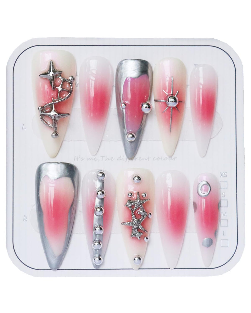 CAMILCY Luxury Press On Nails – Handmade, Reusable, Long Almond Shape with Pink Diamonds