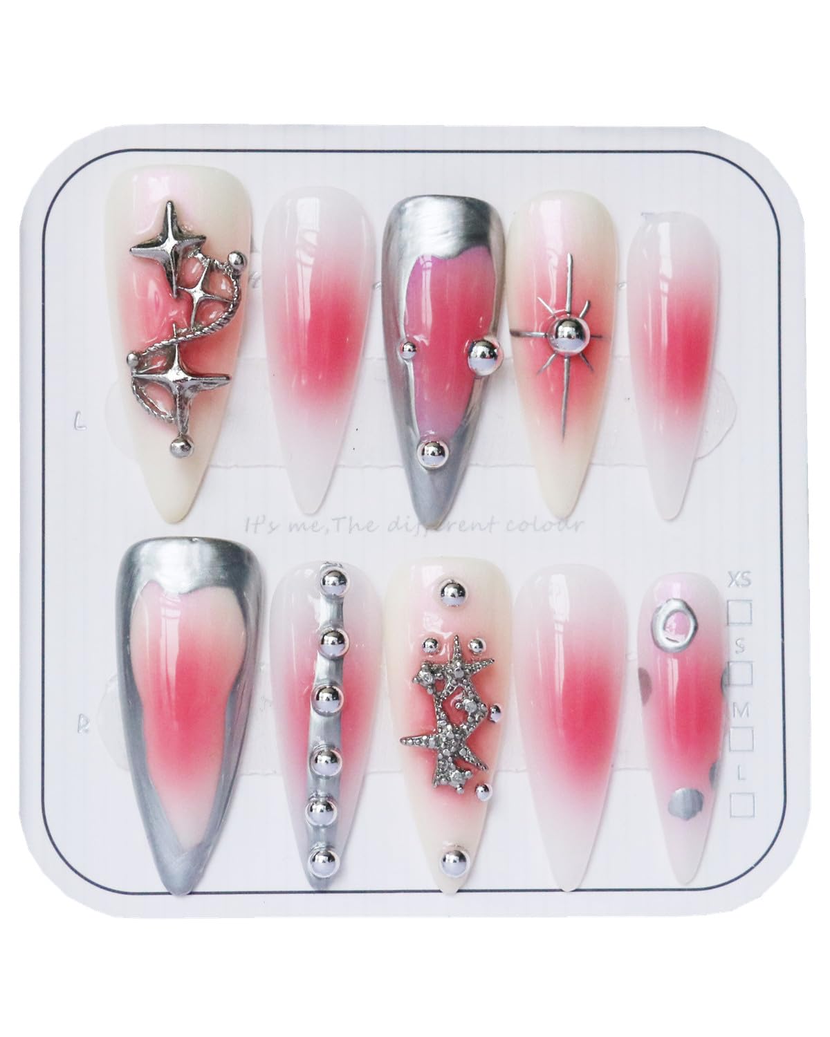 CAMILCY Luxury Press On Nails – Handmade, Reusable, Long Almond Shape with Pink Diamonds