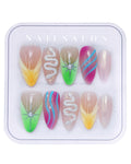 CAMILCY Press-On Nails – Handmade, Reusable Luxury Nails for Women | Short Almond Shape with Colorful Yellow Diamonds