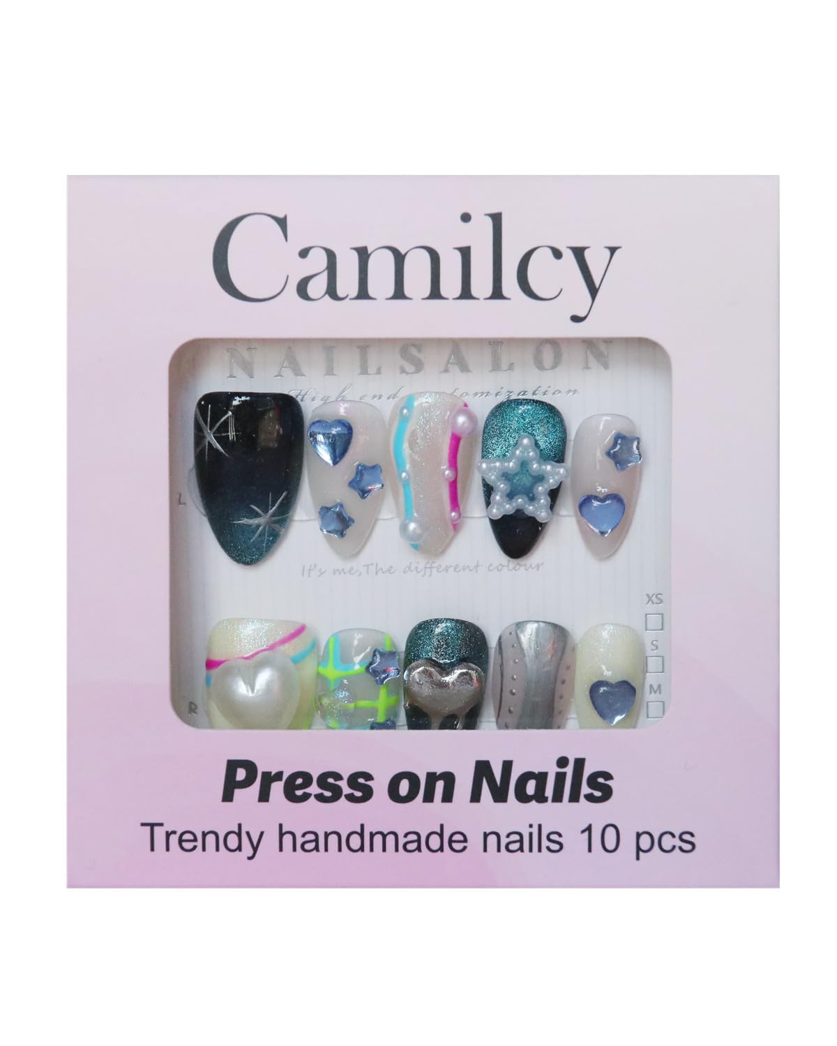 CAMILCY Press On Nails – Handmade Luxury Short Almond, Reusable 10pcs
