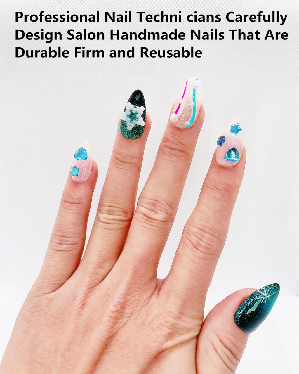 CAMILCY Press On Nails – Handmade Luxury Short Almond, Reusable 10pcs