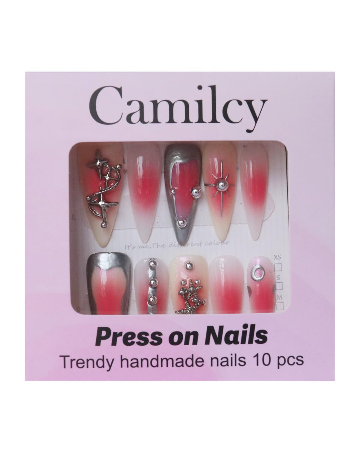 CAMILCY Luxury Press On Nails – Handmade, Reusable, Long Almond Shape with Pink Diamonds