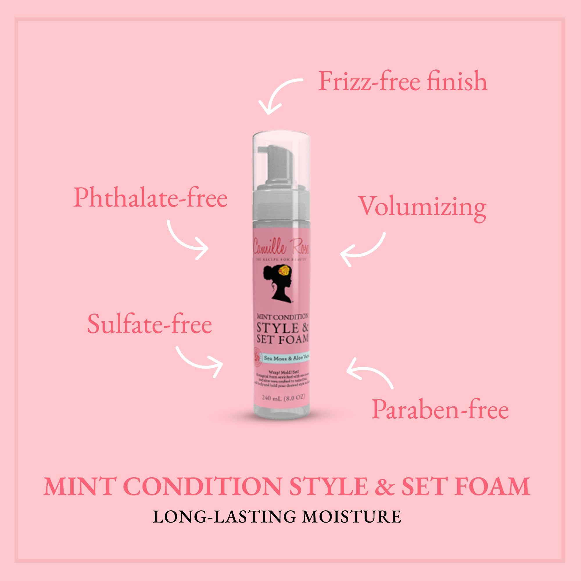 Camille Rose Mint Condition Style & Set Foam – Sea Moss & Aloe Vera Hair Mousse, Curl Definition, Volumizing & Frizz Control | 8 oz