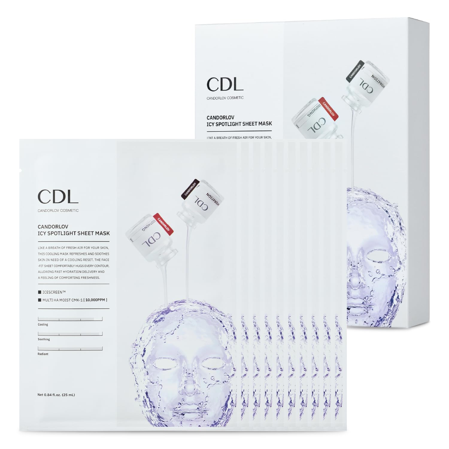 CANDORLOV CDL Icy Spotlight Sheet Mask – Brightening & Cooling (10 Sheets)