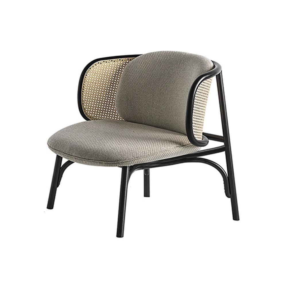 Cane Rattan Armchair, Grey Linen