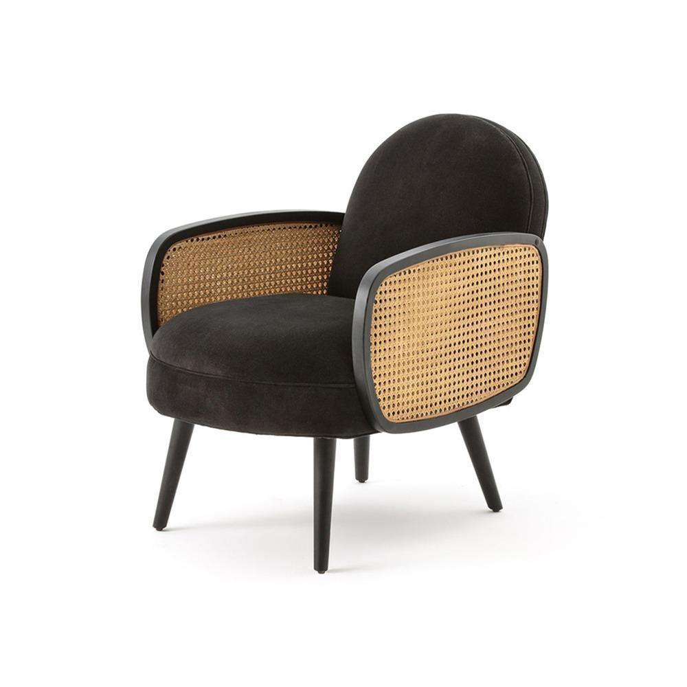Cane Rattan Armchair, Velvet
