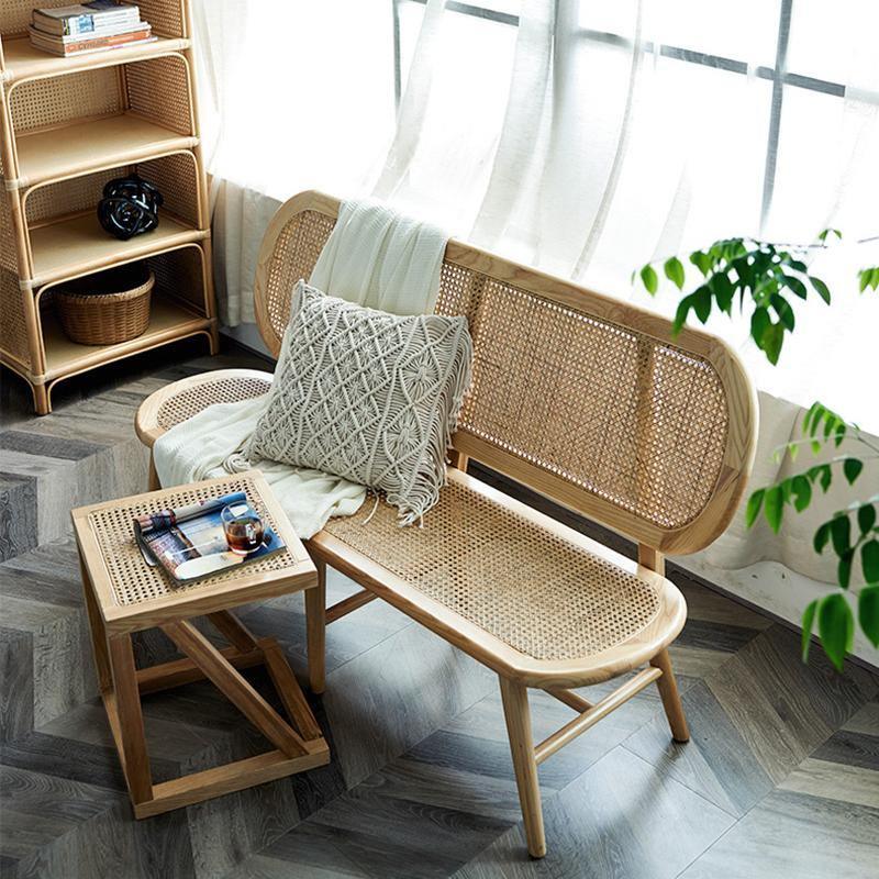 Penny Cane Rattan Bench, Oak