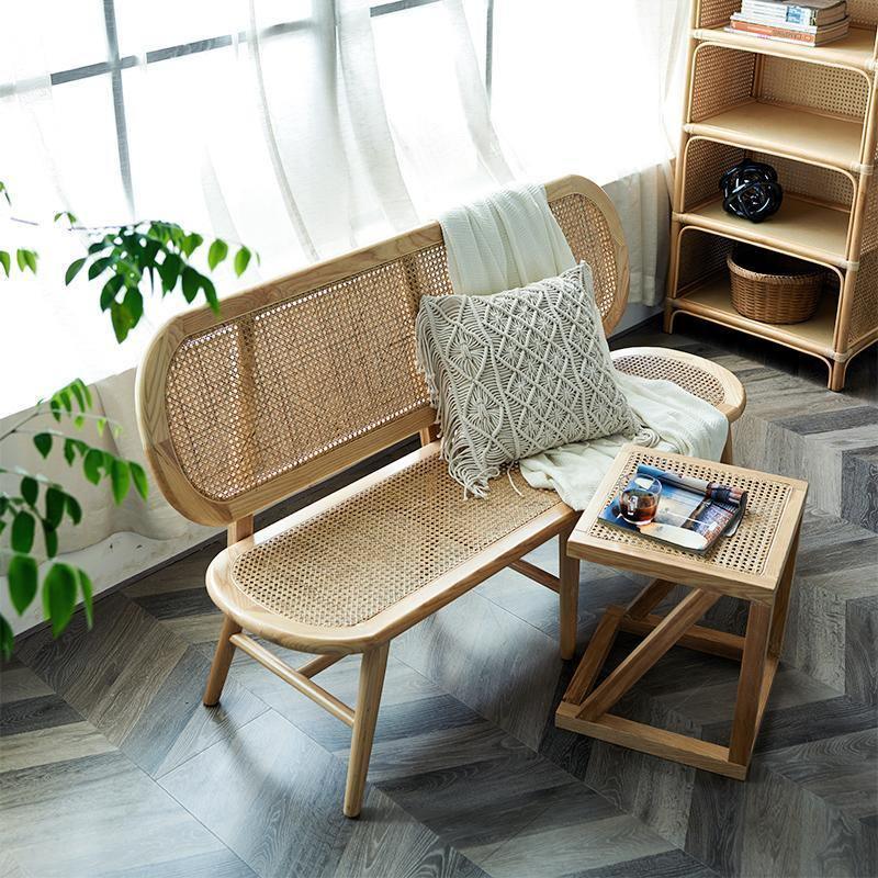 Penny Cane Rattan Bench, Oak