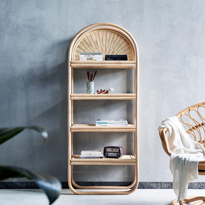 Derek Rattan Bookcase, Shelving Unit, Oak