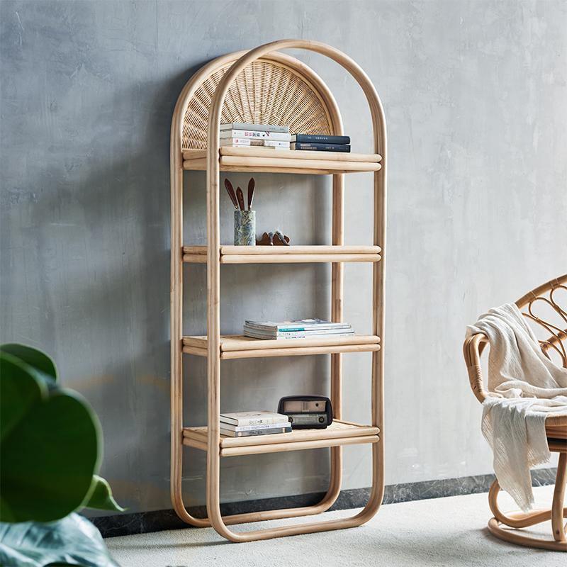 Derek Rattan Bookcase, Shelving Unit, Oak