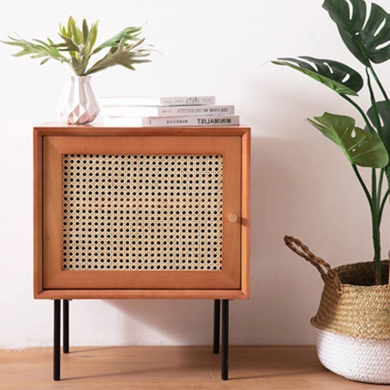 Cane Bedside Table, Natural Rattan & Wood