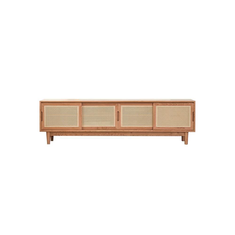 Randal Cane TV Stand, Natural Rattan & Wood