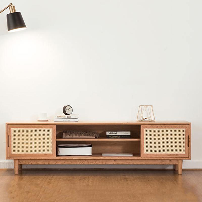 Randal Cane TV Stand, Natural Rattan & Wood