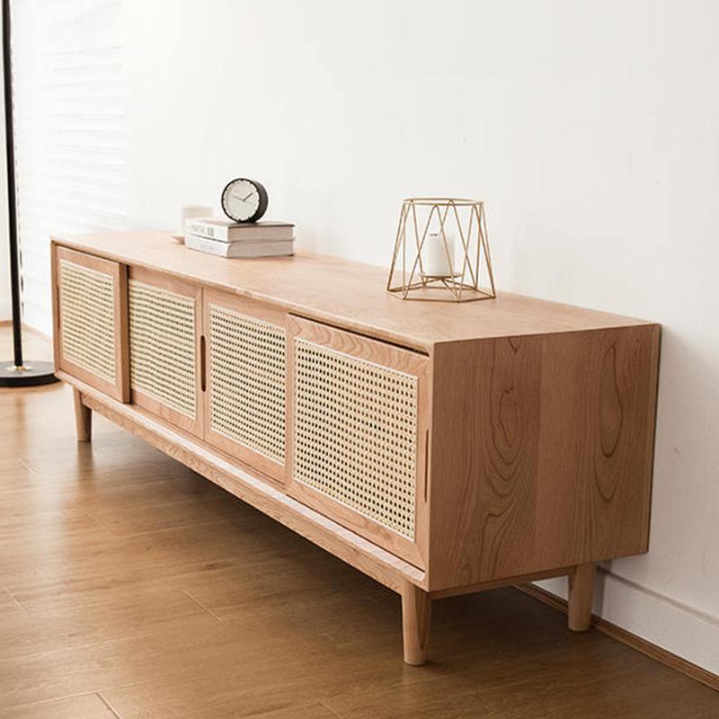 Randal Cane TV Stand, Natural Rattan & Wood