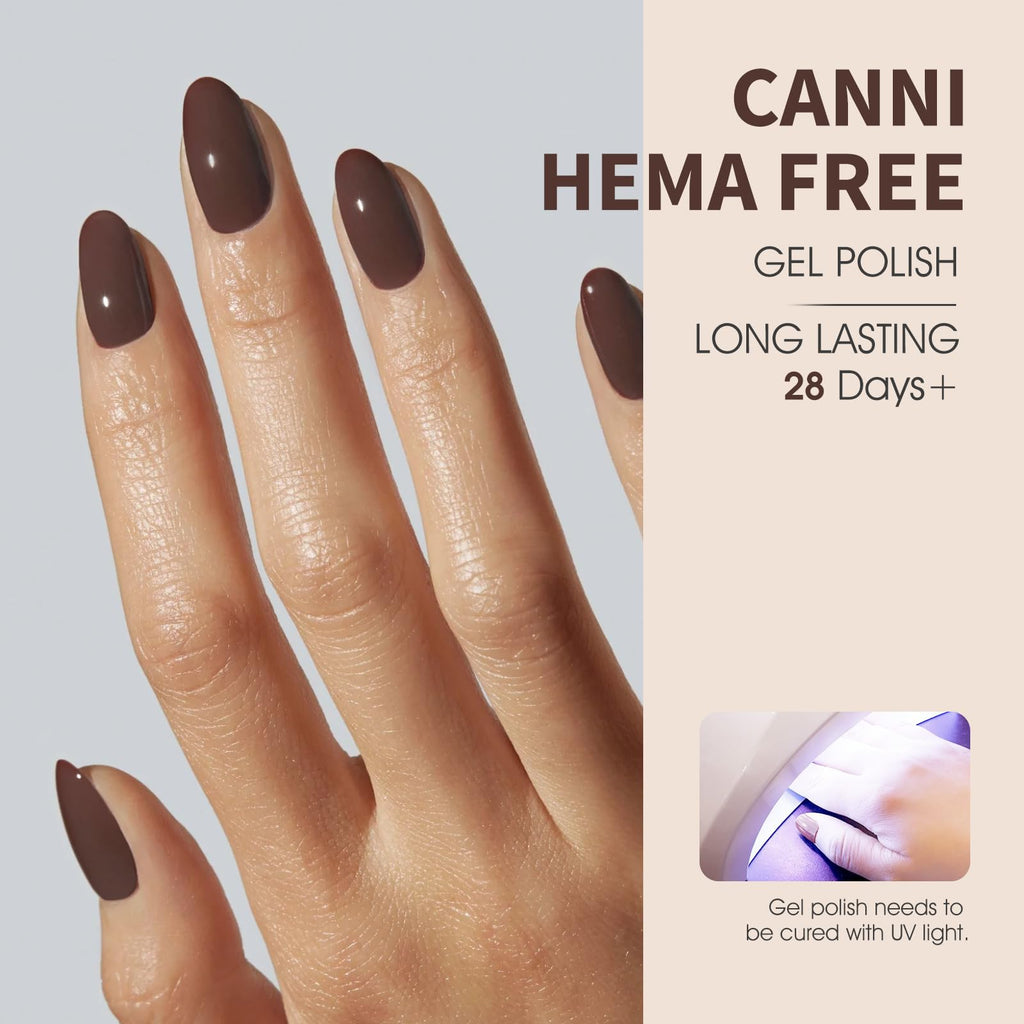 CANNI 9ml Hema-Free Gel Nail Polish Set – 6 Fall Colors (White, Black, Nude, Pink, Brown) Soak-Off LED Kit