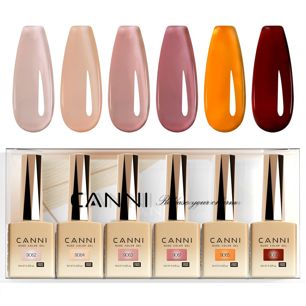 CANNI 6 Colors 9ml HEMA-free Jelly Brown Gel Nail Polish Set – LED Home Gel Kit