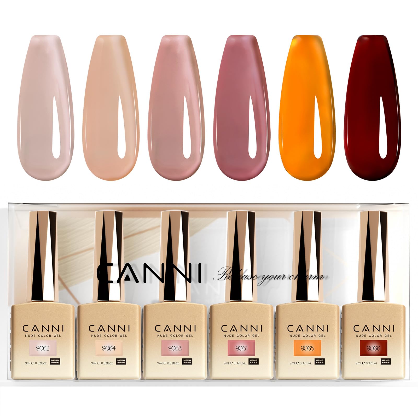 CANNI 6 Colors 9ml HEMA-free Jelly Brown Gel Nail Polish Set – LED Home Gel Kit