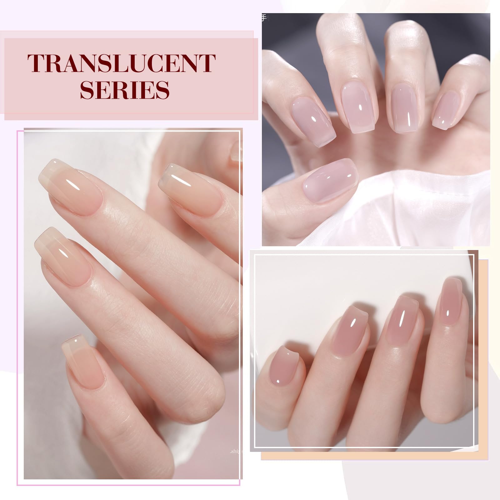 CANNI 6 Colors 9ml Sheer Jelly Pink Gel Nail Polish Set – Neutral Transparent Pink Kit