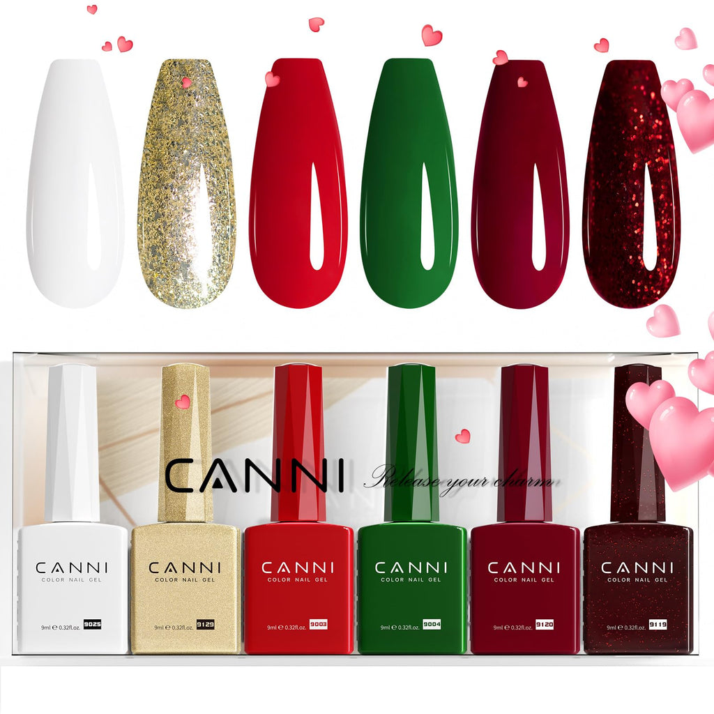 CANNI 6Pcs 9ml Gel Nail Polish Set – HEMA-Free Christmas Colors for At-Home Salon