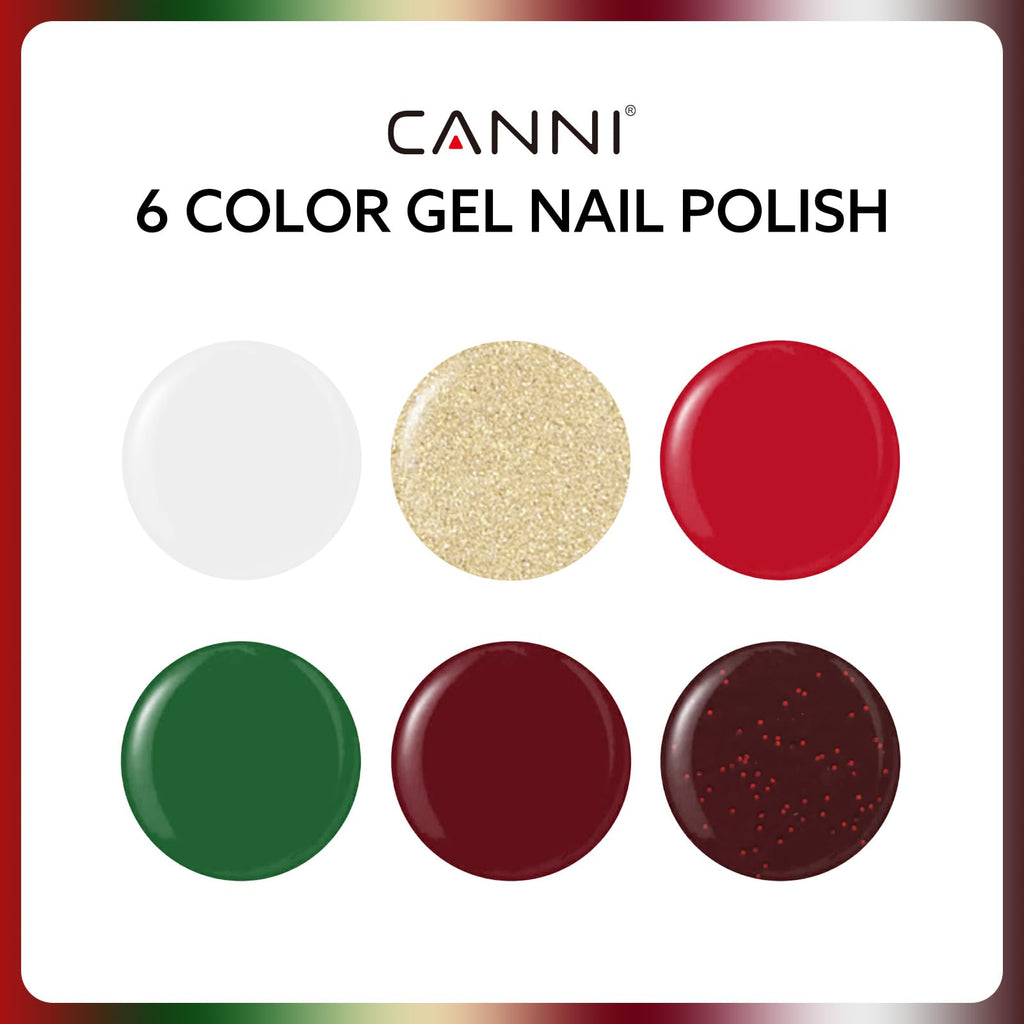 CANNI 6Pcs 9ml Gel Nail Polish Set – HEMA-Free Christmas Colors for At-Home Salon
