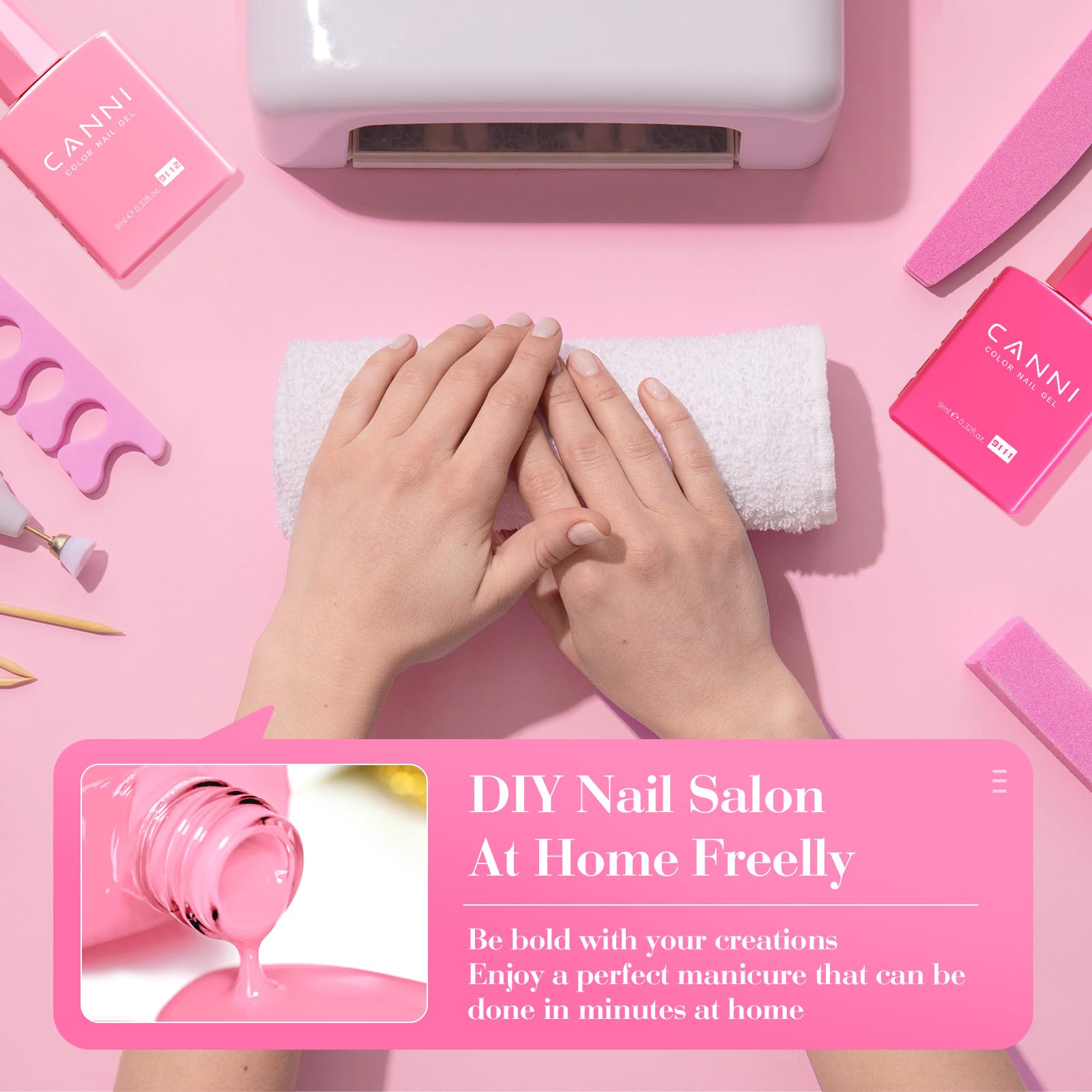 CANNI 6 Colors 9ml Hema-Free Pink Gel Nail Polish Set | Soak Off LED Kit