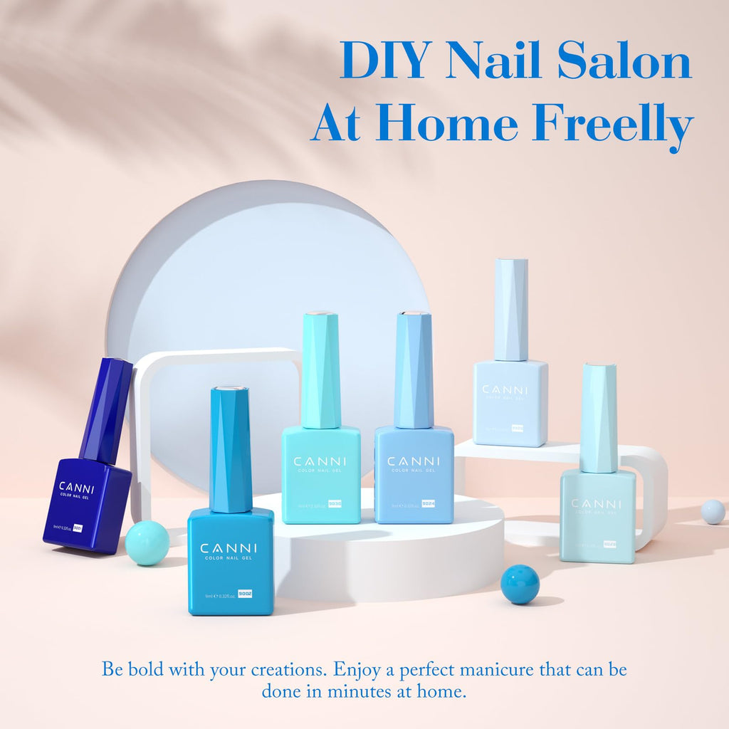 CANNI Blue Gel Nail Polish Set – 6 Colors (9ml Each) Baby Royal Light Blue & Aquarius Ocean-Inspired Shades