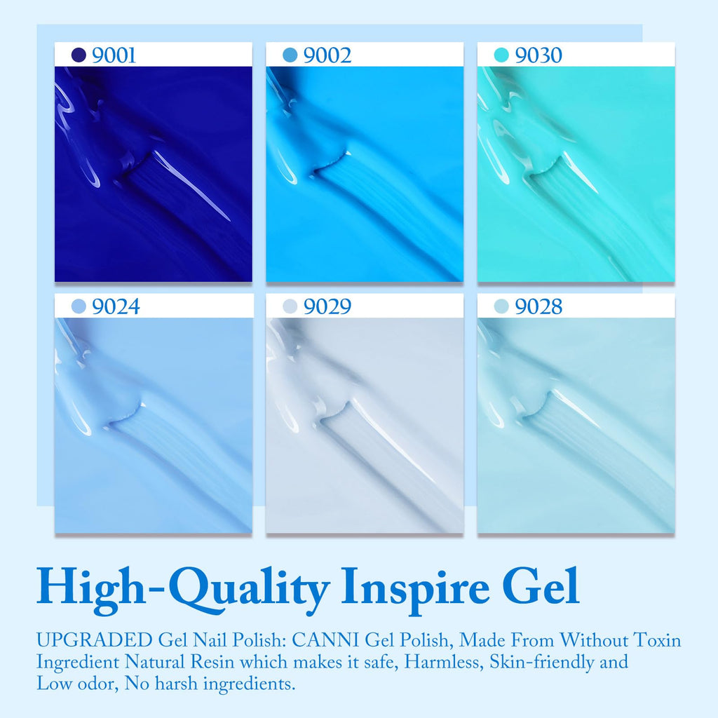 CANNI Blue Gel Nail Polish Set – 6 Colors (9ml Each) Baby Royal Light Blue & Aquarius Ocean-Inspired Shades