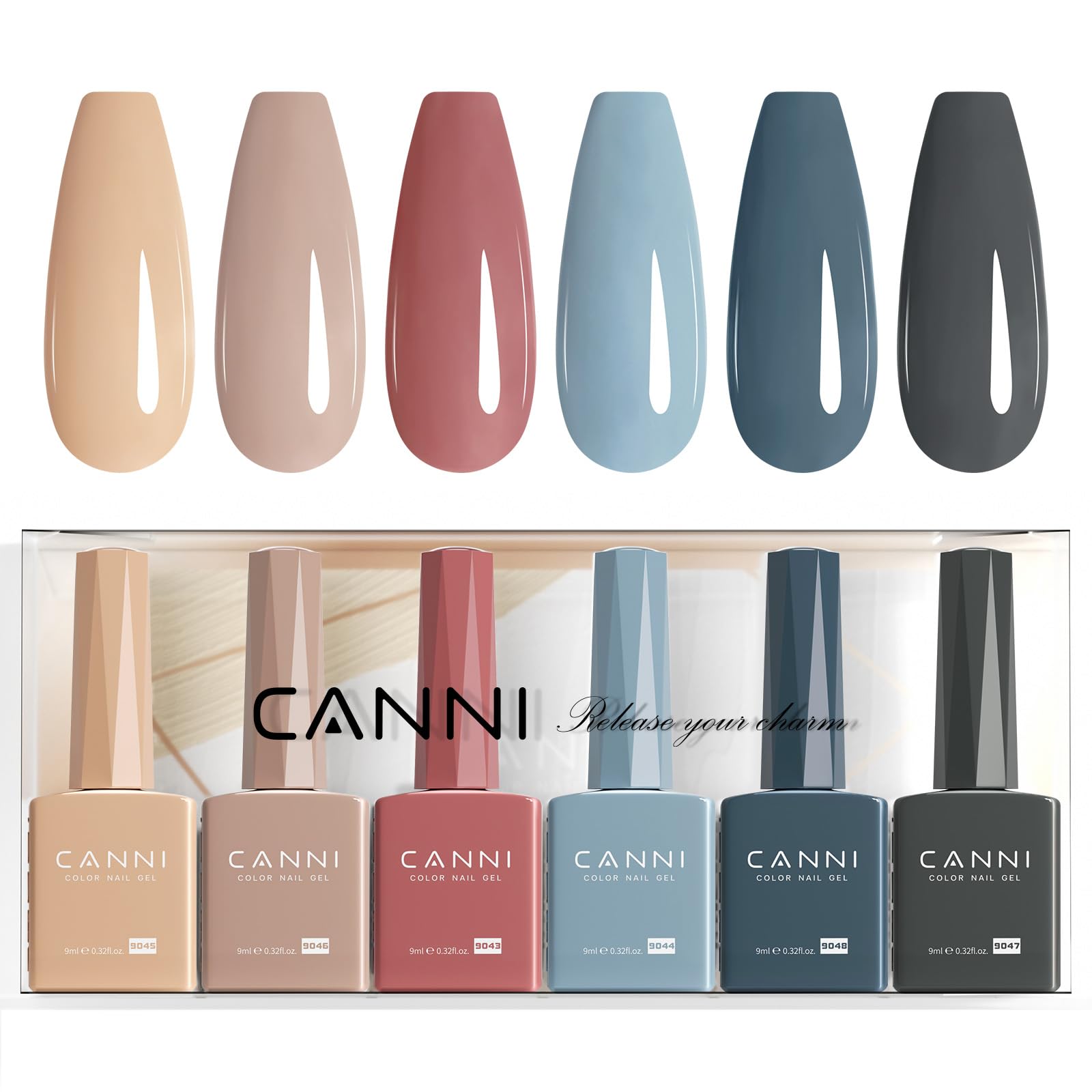 CANNI 6 Colors 9 ml Hema-Free Gel Nail Polish Set – Fall Brown Nude Blue Shades for DIY At-Home Manicures