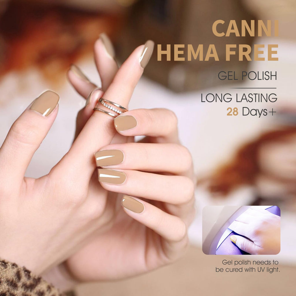CANNI 6 Colors 9 ml Hema-Free Gel Nail Polish Set – Fall Brown Nude Blue Shades for DIY At-Home Manicures