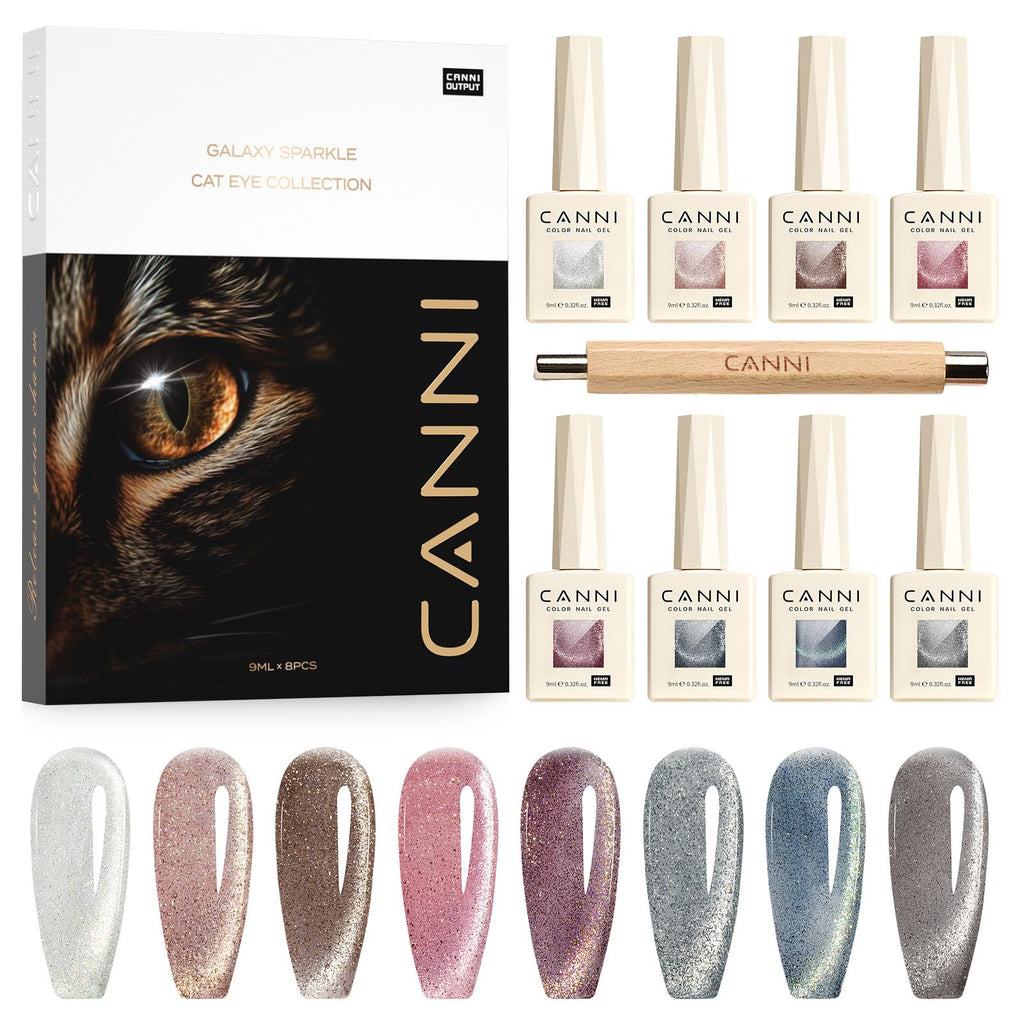 CANNI 8-Piece Cat Eye Gel Nail Polish Set – 9ml Magnetic Shimmer Colors