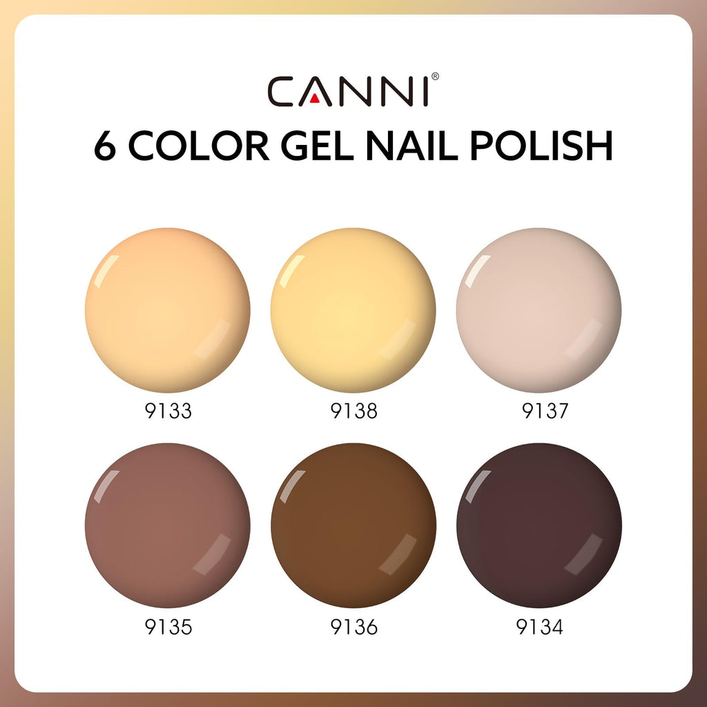 CANNI 6 Colors 9 ml Hema-Free Gel Nail Polish Set – Chocolate Brown Nude Fall Gel Kit