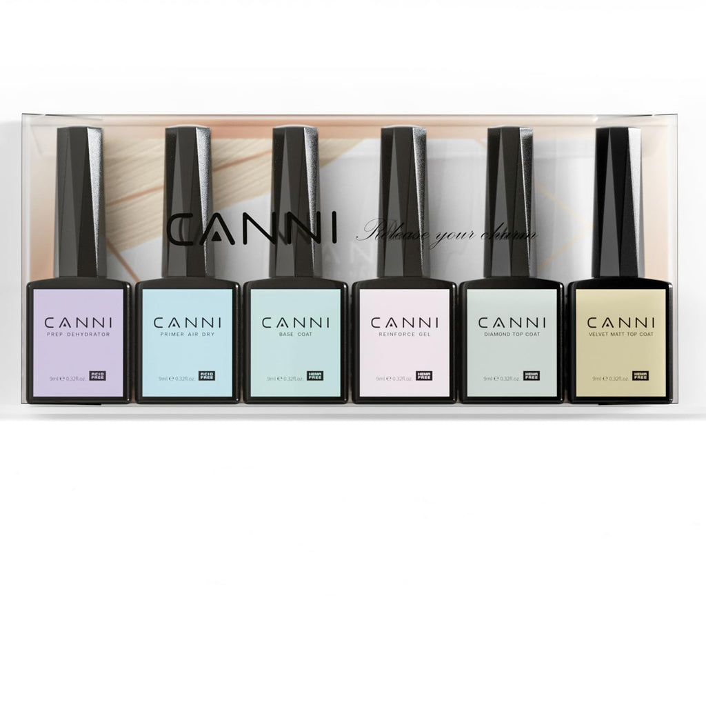 CANNI 6Pcs 9ml Hema-Free Gel Nail Polish Set – Dehydrator, Primer, Base & Top Coats