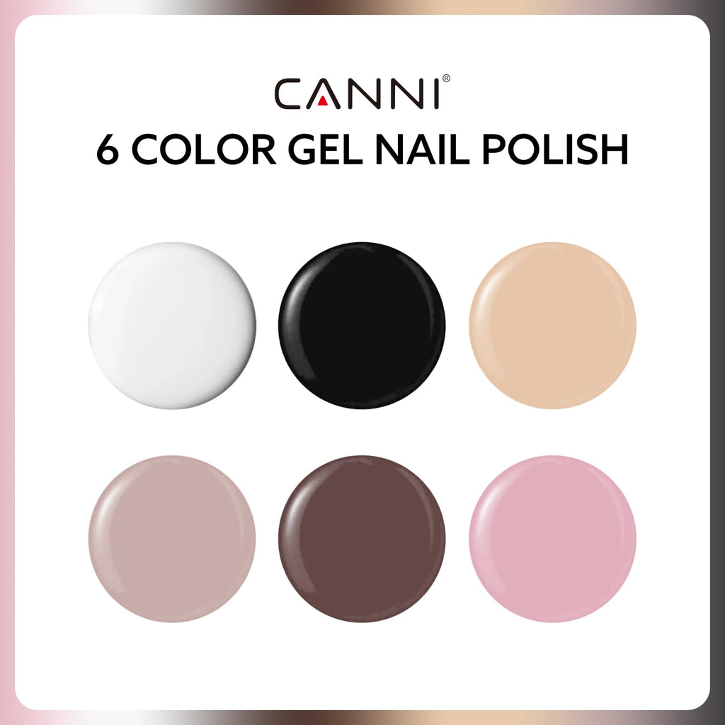 CANNI 9ml Hema-Free Gel Nail Polish Set – 6 Fall Colors (White, Black, Nude, Pink, Brown) Soak-Off LED Kit