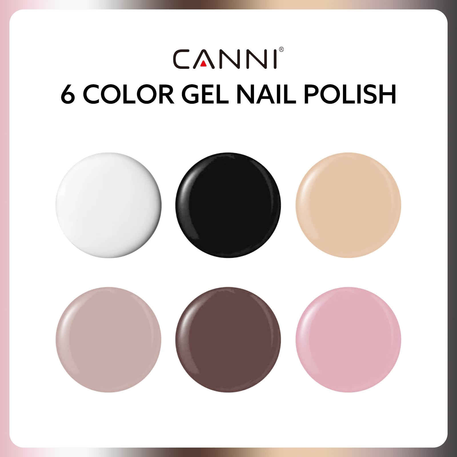 CANNI 9ml Hema-Free Gel Nail Polish Set – 6 Fall Colors (White, Black, Nude, Pink, Brown) Soak-Off LED Kit