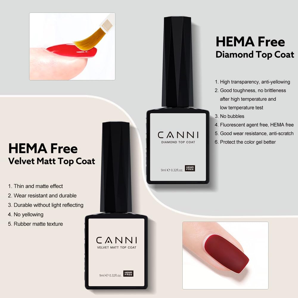CANNI 6Pcs 9ml Hema-Free Gel Nail Polish Set – Dehydrator, Primer, Base & Top Coats